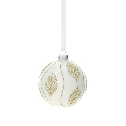 Sfera in Vetro Soffiato Bianco con Decori Oro – Hervit